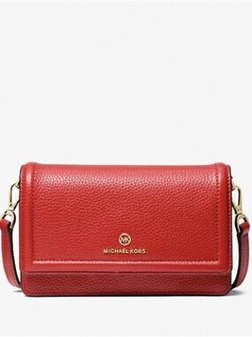 Michael Kors Red Pebbled Leather Mini Crossbody with Gold Hardware